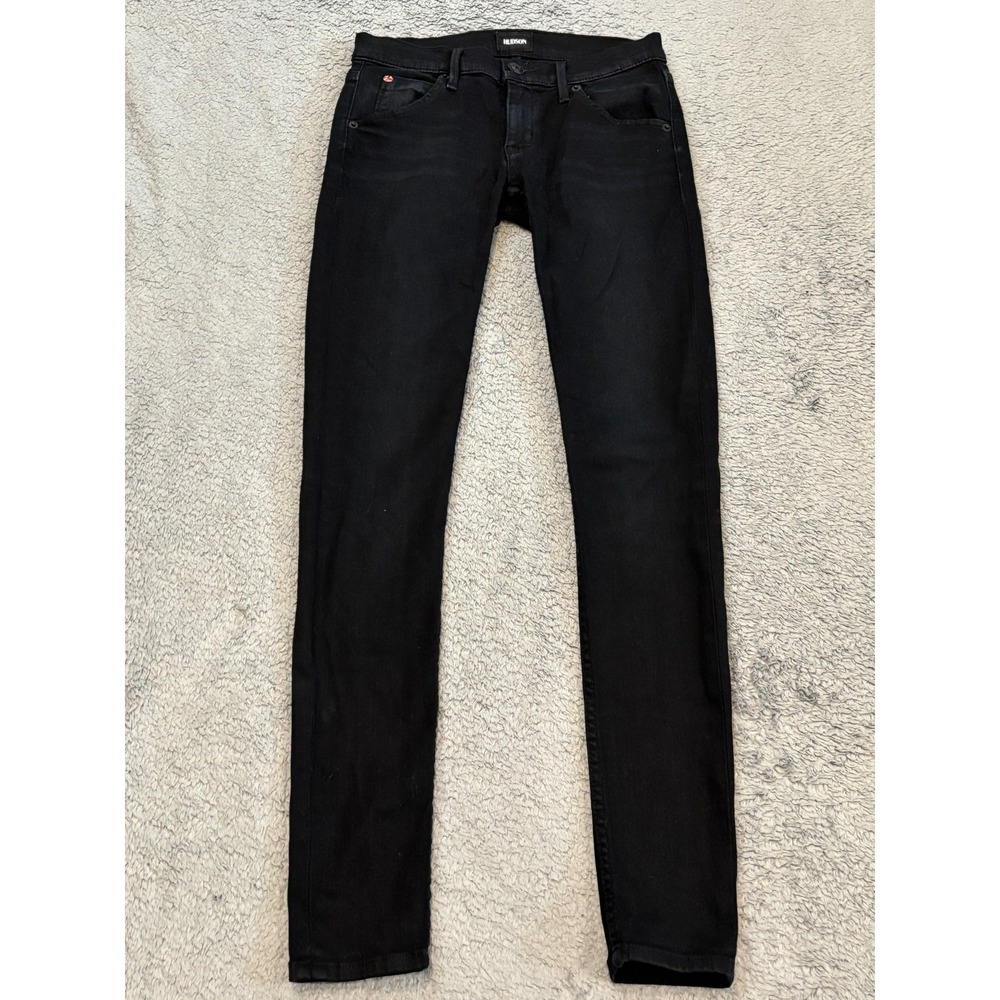 Hudson Jeans Women's 24 Black Denim Lydia Midrise Flap SPR Skinny Stretch Ankle